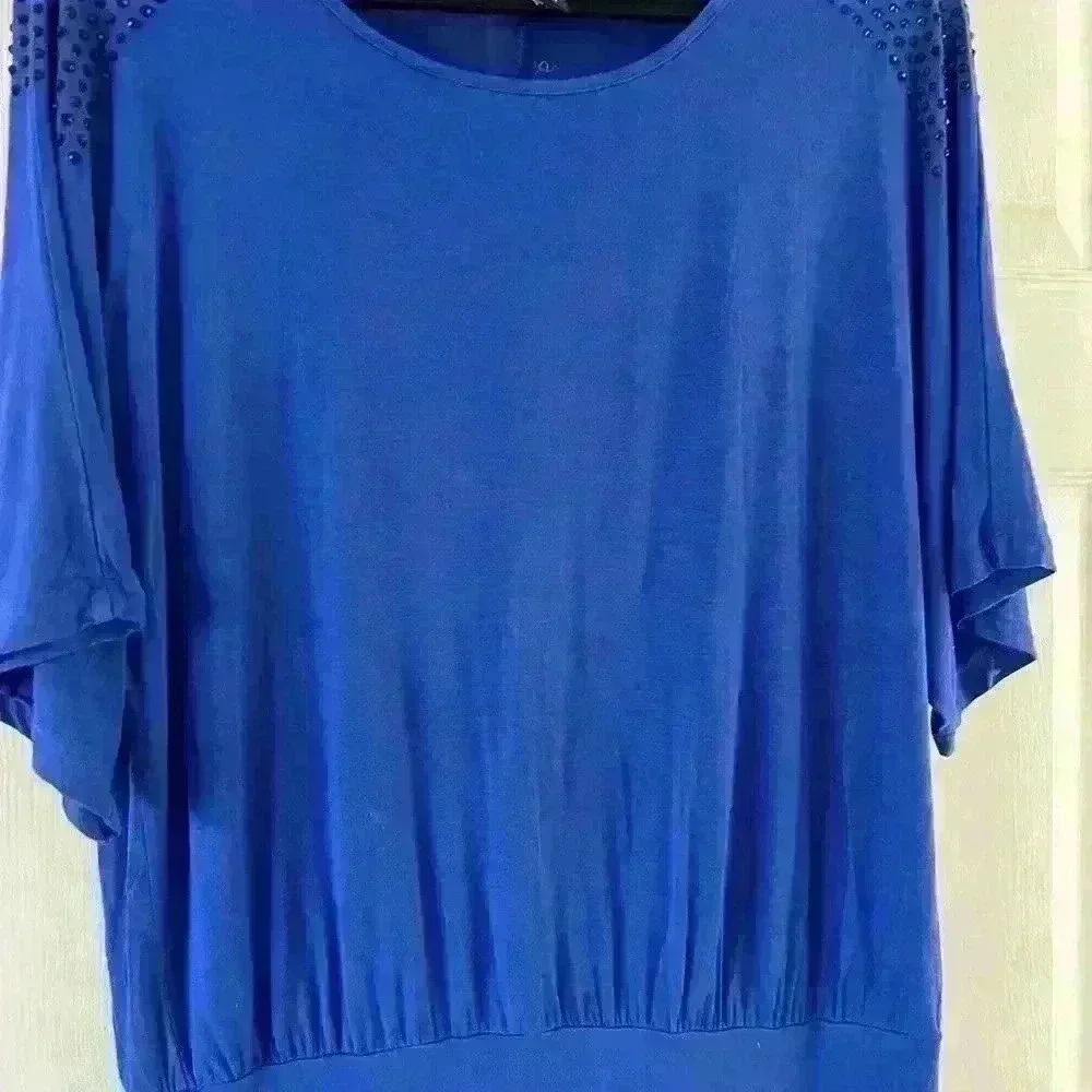 Spense blue top with studs on the shoulder. - Picture 2 of 8